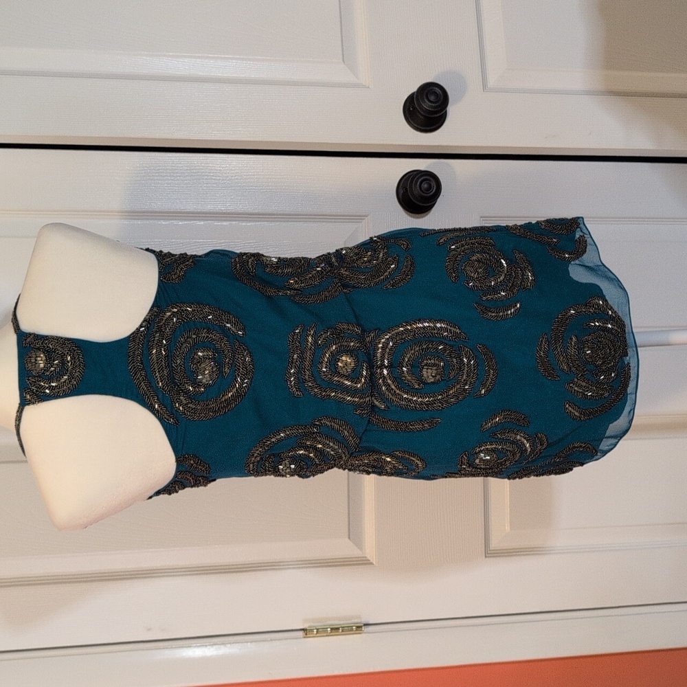 Lotus Threads Teal Sleeveless Racerback Dress with Sequin Swirls NWT - Picture 4 of 8